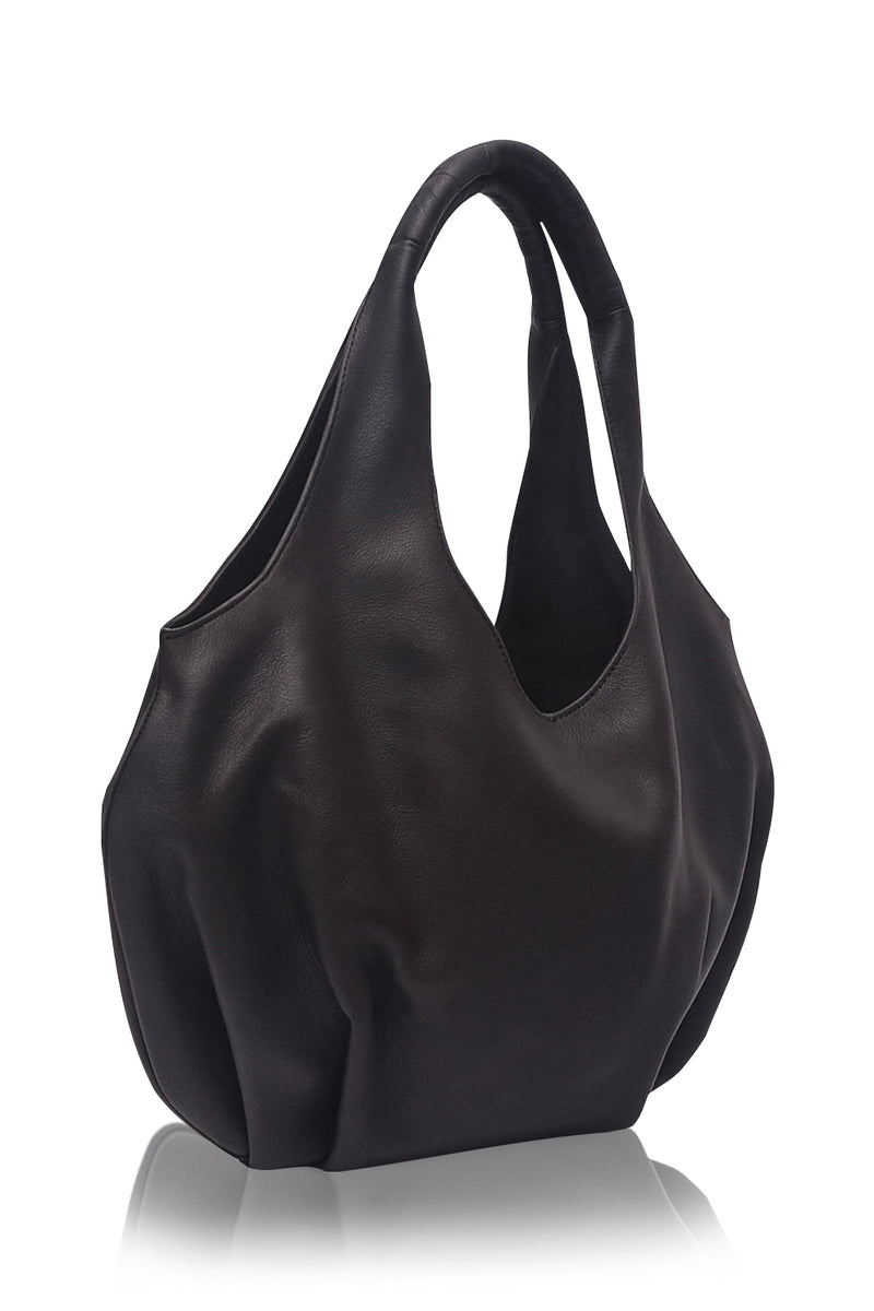 Black handbag on a white background