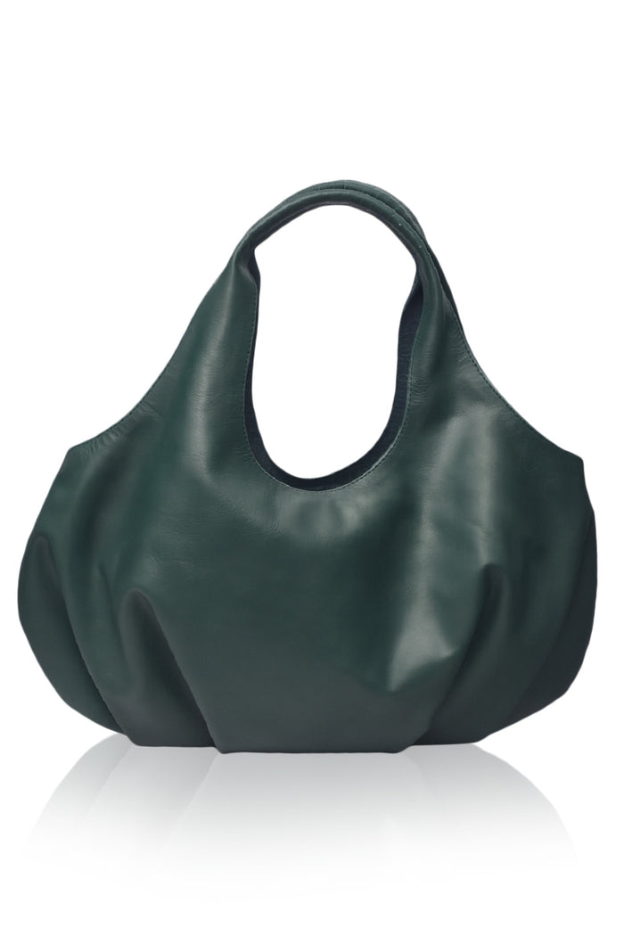 Green handbag on a white background