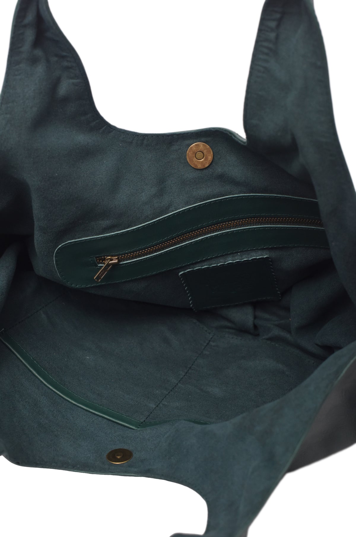 Green bag with a zipper on a white background