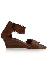 Ivory scalloped leather wedge sandals, pair — handmade by Bali ELF