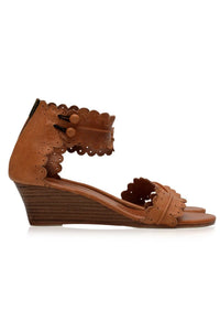 Ivory scalloped leather wedge sandals — handmade by Bali ELF
