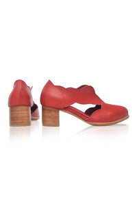 Red high-heeled shoes on a white background