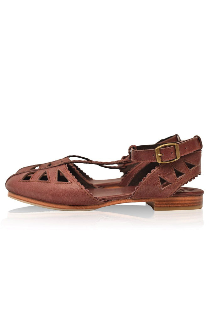 White T-strap leather sandals, back view — handmade by Bali ELF