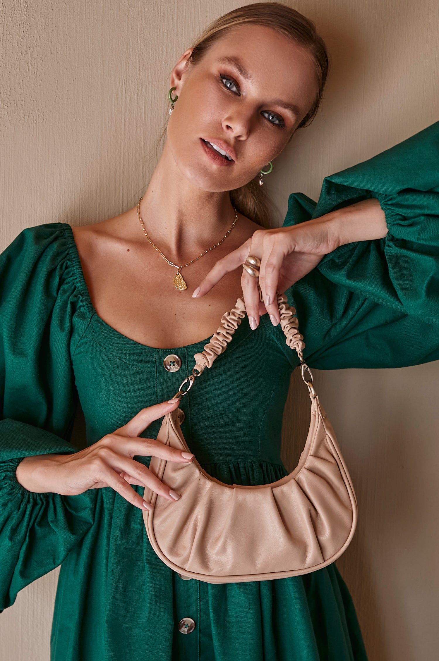Leather ruched bag clearance