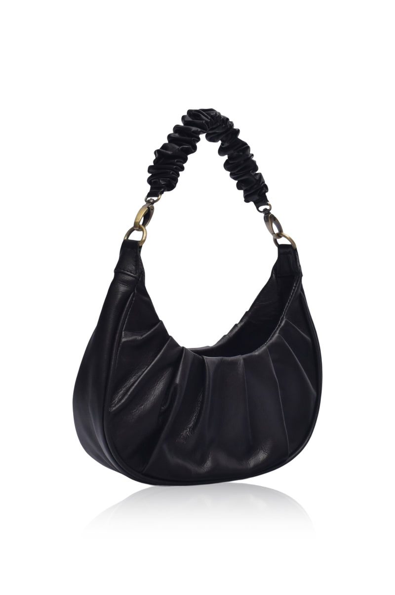 ASOS DESIGN ruched shoulder bag in black with chunky gold chain