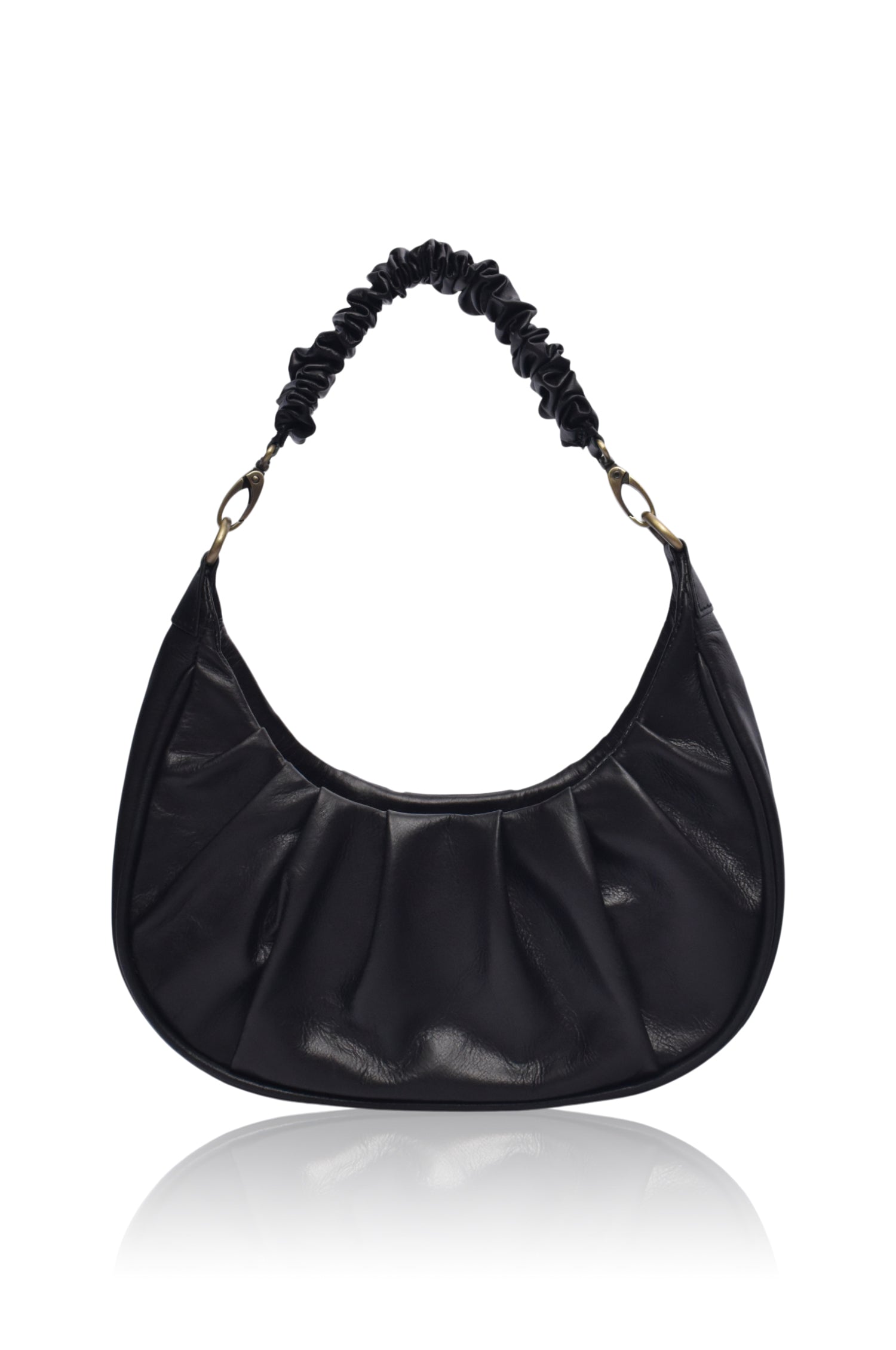 ASOS DESIGN ruched shoulder bag in black with chunky gold chain