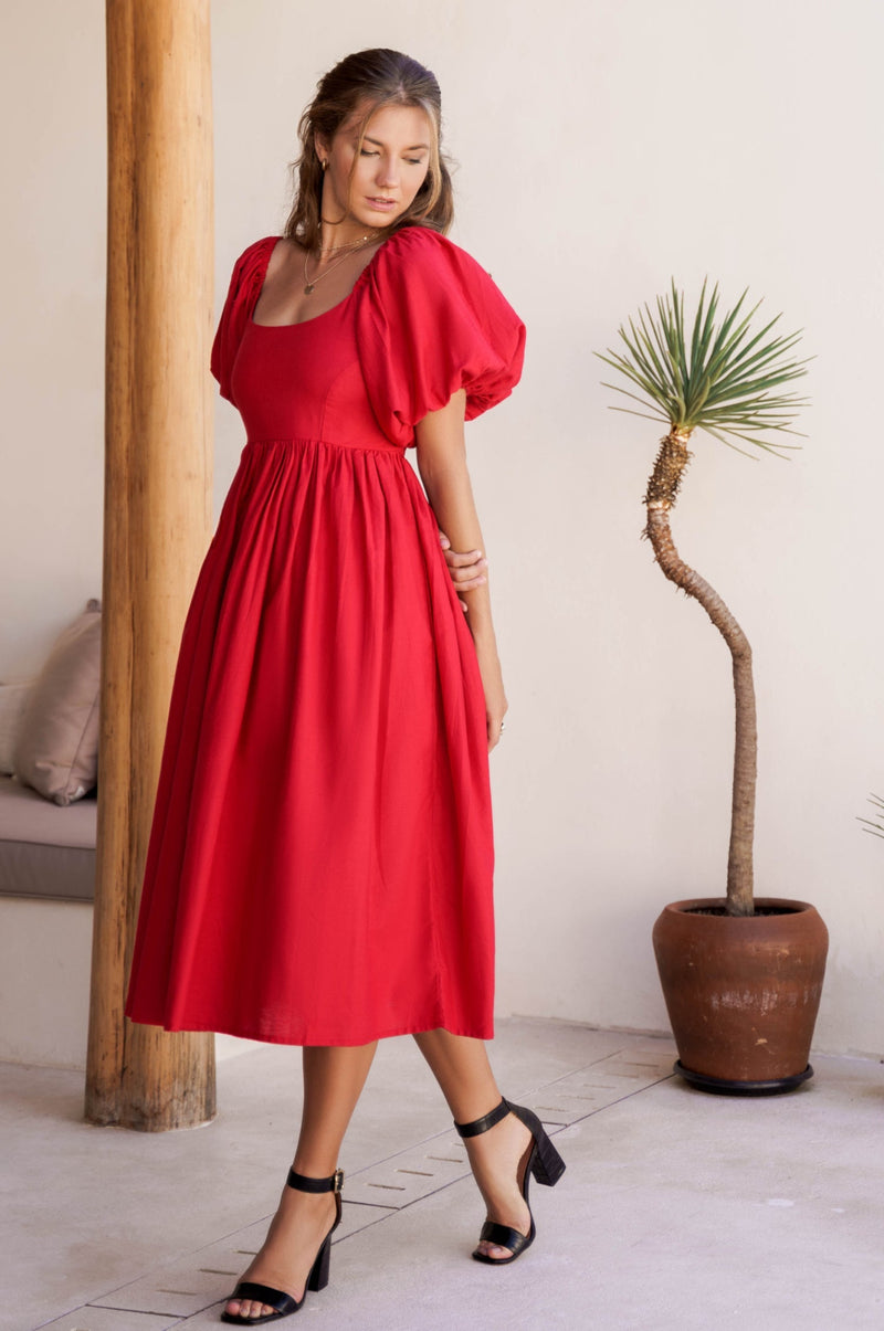 Cherie Puff Sleeve Midi Dress