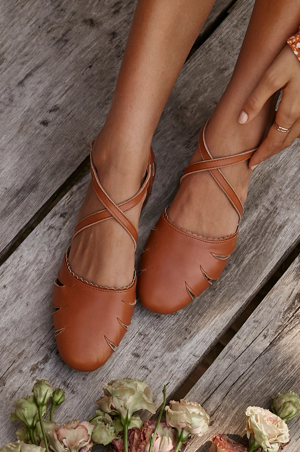 Ballet flats - Two ankle straps  The Drifter Leather handmade shoes