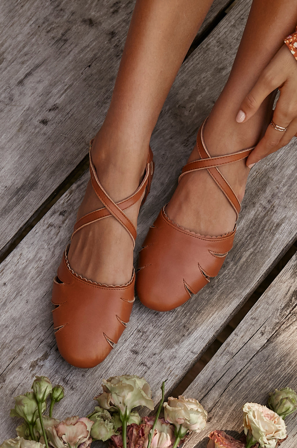 Brown cheap leather flats