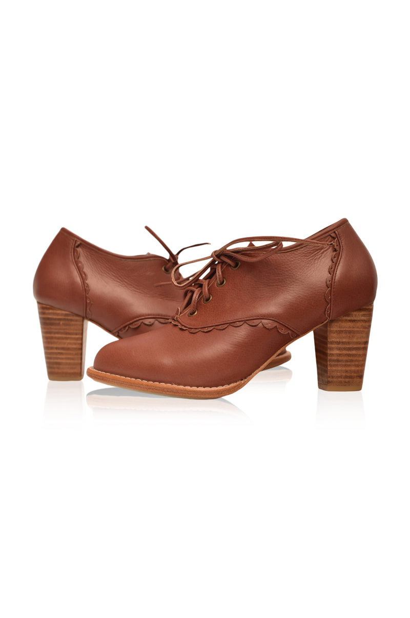 Brown leather oxford heels hot sale