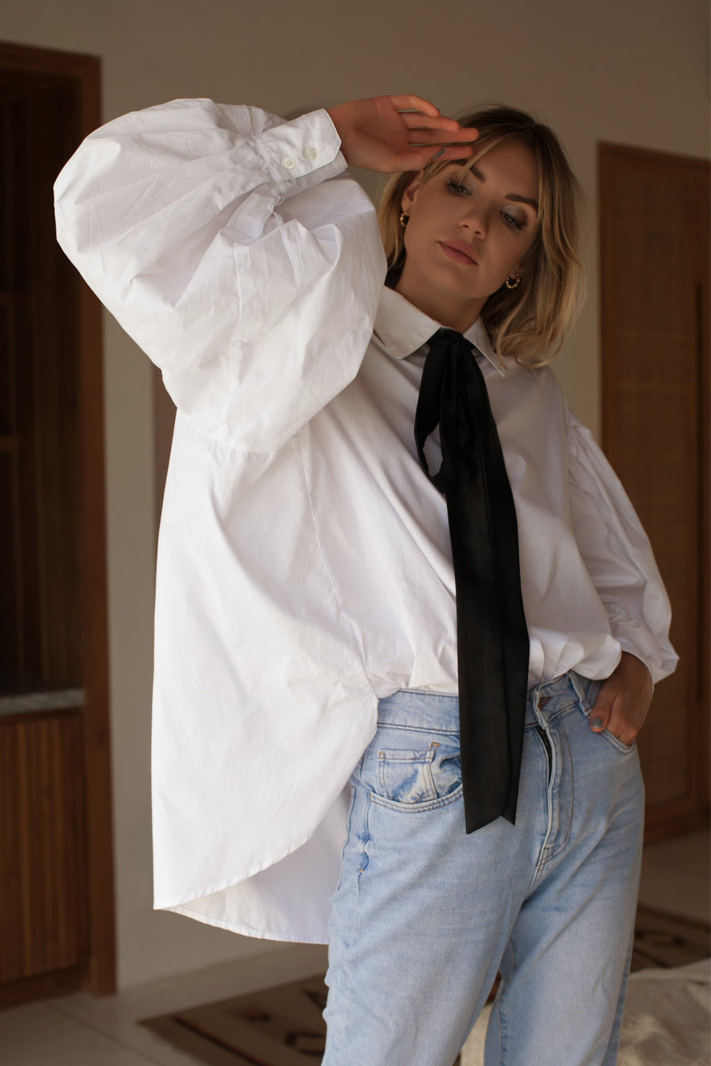 Balloon sleeve white sales shirt