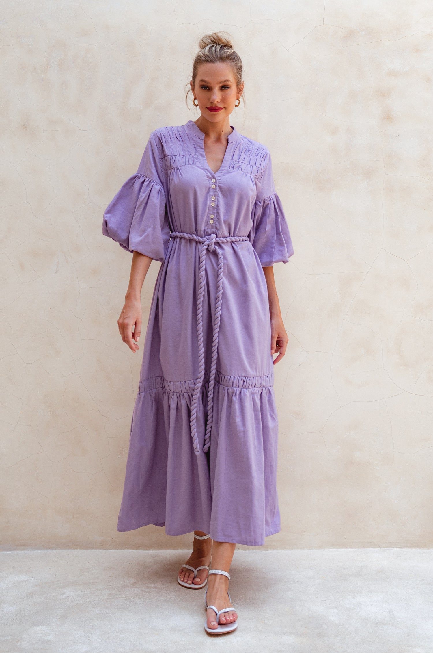 Oleana. Puff Sleeve Maxi Dress – ELF