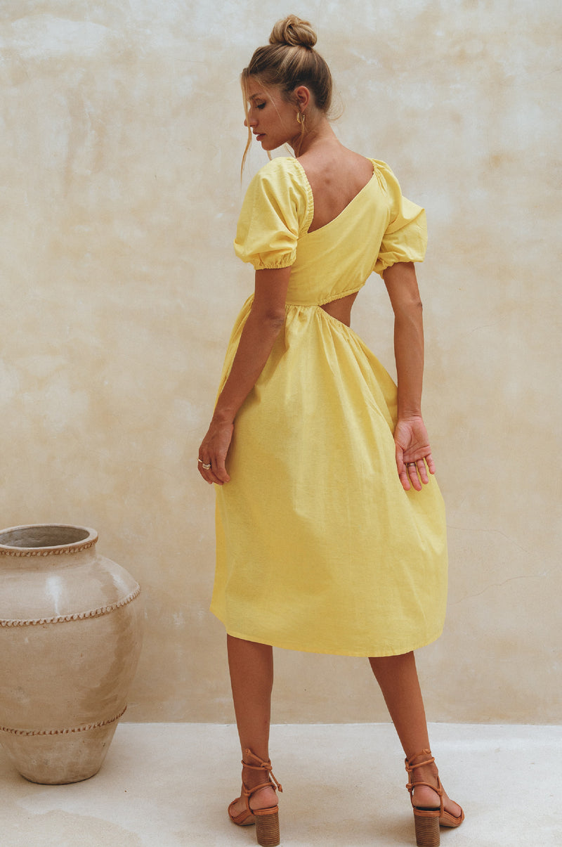 Sundaze Cutout Linen Midi Dress