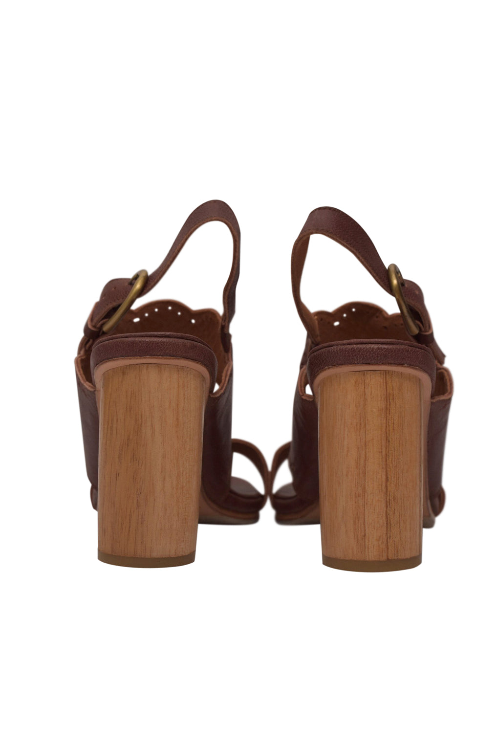 Crystal Glow. Handmade brown leather sandals with wooden heel – ELF