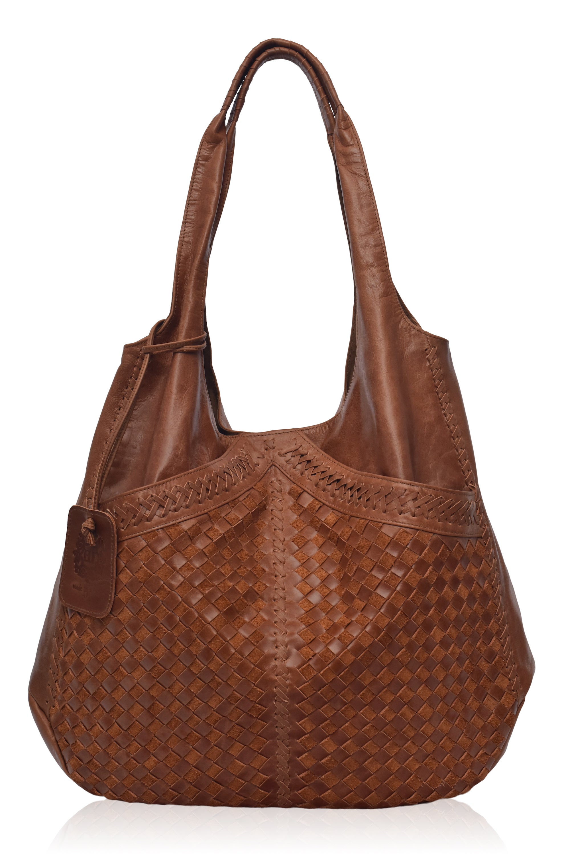 FRENCH LOVER. Handmade real leather oversized tote bag with woven
